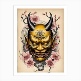 Floral Irezumi The Traditional Japanese Tattoo Hannya Mask (38) Art Print