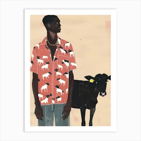 Man And A Cow Art Print