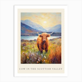 Brushstroke Impressionism Style Painting Of A Highland Cow In The Scottish Valley Poster 2 Art Print