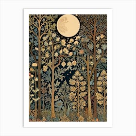 William Morris Style Moonlight In The Forest 2 Art Print