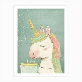 Pastel Storybook Style Unicorn Drinking A Matcha Latte 2 Art Print