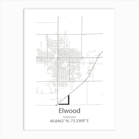 Elwood,United States Minimalist Map Art Print