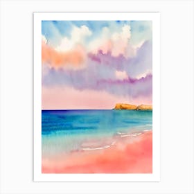 Cala Estreta Beach, Costa Brava, Spain Pink Watercolour Art Print