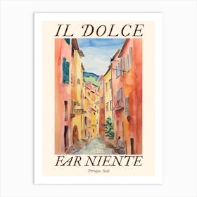 Il Dolce Far Niente Perugia, Italy Watercolour Streets 4 Poster Art Print