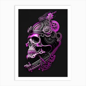 Skull With Intricate Linework Pink 2 Stream Punk Art Print