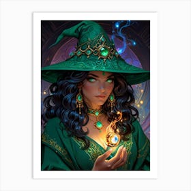 Witch In Green Hat Art Print