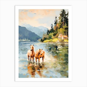 Horses Painting In Bled, Slovenia 2 Art Print
