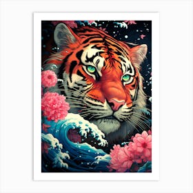 Tiger And Flowers Art Print