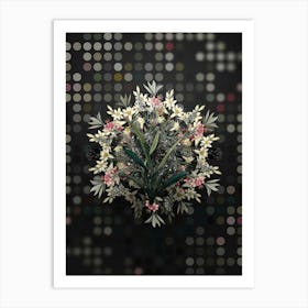 Vintage Flax Lilies Flower Wreath on Dot Bokeh Pattern n.0252 Art Print