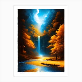 Waterfall In The Moonlight Art Print