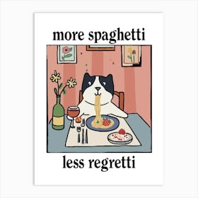 More Spaghetti Less Regretti White Black Dog Print Retro Diner Poster Cartoon Dining Pasta Posters, Italian Kitchen Poster