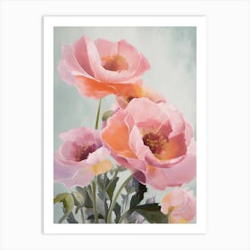 Roses Flowers Acrylic Painting In Pastel Colours 6 Art Print