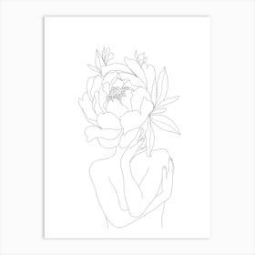 Minimal Line Art Woman Flower Head Art Print