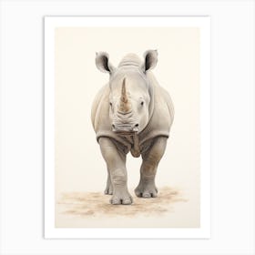 Simple Illustration Of A Rhino Walking 1 Art Print