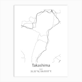 Takashima,Japan Minimalist Map Art Print