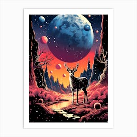 Deer In The Night Sky Art Print