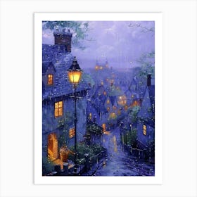 Twilight Village | Beautiful Landscape Scenery Painting | Contemporary Art Print for Feature Wall | Vibrant Beautiful Wall Decor in HD Art Print