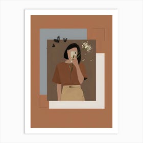 Portrait Of A Woman With Flowers 1 Art Print