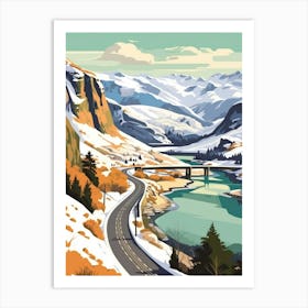 Vintage Winter Travel Illustration Snowdonia National Park United Kingdom 2 Art Print