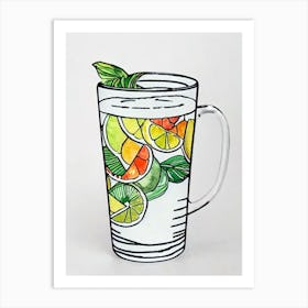 Caribbean Crush Minimal Line Drawing With Watercolour Cocktail Poster Art Print