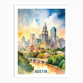 Austin City Texas Watercolor Paitning Art Print