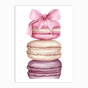 Three Macarons With Pink Ribbon Art Print