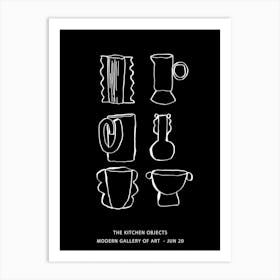 Kitchen Objects Black Art Print