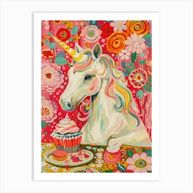 Floral Fauvism Style Unicorn & Cupcakes 2 Art Print
