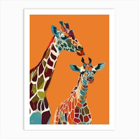 Giraffe & Calf Bold Colours 1 Art Print