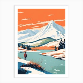 Retro Winter Illustration Snowdonia United Kingdom 2 Art Print