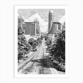 South Congress Avenue Austin Texas Black And White Drawing 3 Art Print