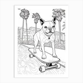 Boston Terrier Dog Skateboarding Line Art 3 Art Print