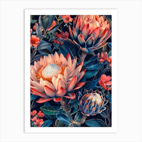 Proteas Wallpaper Inspired By William Morris Art Print