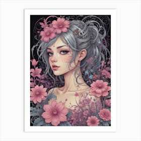 Girl With Flowers 7 Art Print