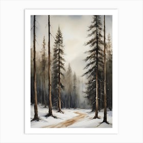 Winter Pine Forest Christmas Painting (30) Art Print
