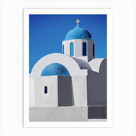 The Blue Dome Church In Oia Santorini Art Print