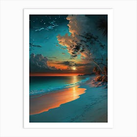 Sunset On The Beach - Teal Blue and Orange Art Print