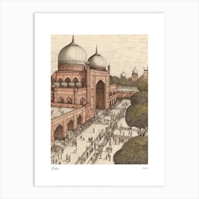 Delhi India Drawing Pencil Style 2 Travel Poster Art Print