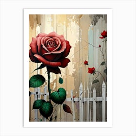 Red Rose On A Fence Art Print