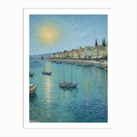 Aegean Tranquility Day At The Harbor Art Print