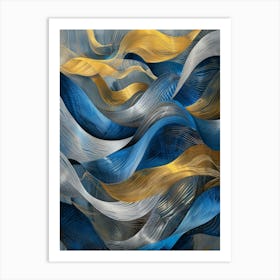 Blue And Gold Waves 2 Art Print