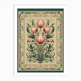 Floral Pink Flowers And Emerald Green Tapestry Art Print