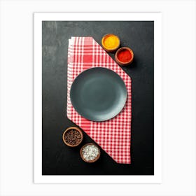 Black round platter — Food kitchen poster/blackboard, photo art Art Print