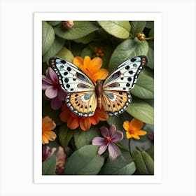 Butterfly On Flowers Art Print