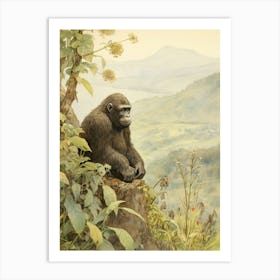 Storybook Animal Watercolour Mountain Gorilla 2 Art Print