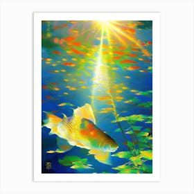 Kawarimono 1, Kujaku Koi Fish Monet Style Classic Painting Art Print