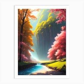 Waterfall In A Forest Art Print