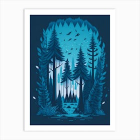 A Fantasy Forest At Night In Blue Theme 49 Art Print