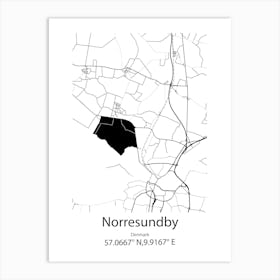 Norresundby,Denmark Minimalist Map Art Print