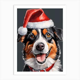 Cute Dog Wearing A Santa Hat Painting (15) Art Print